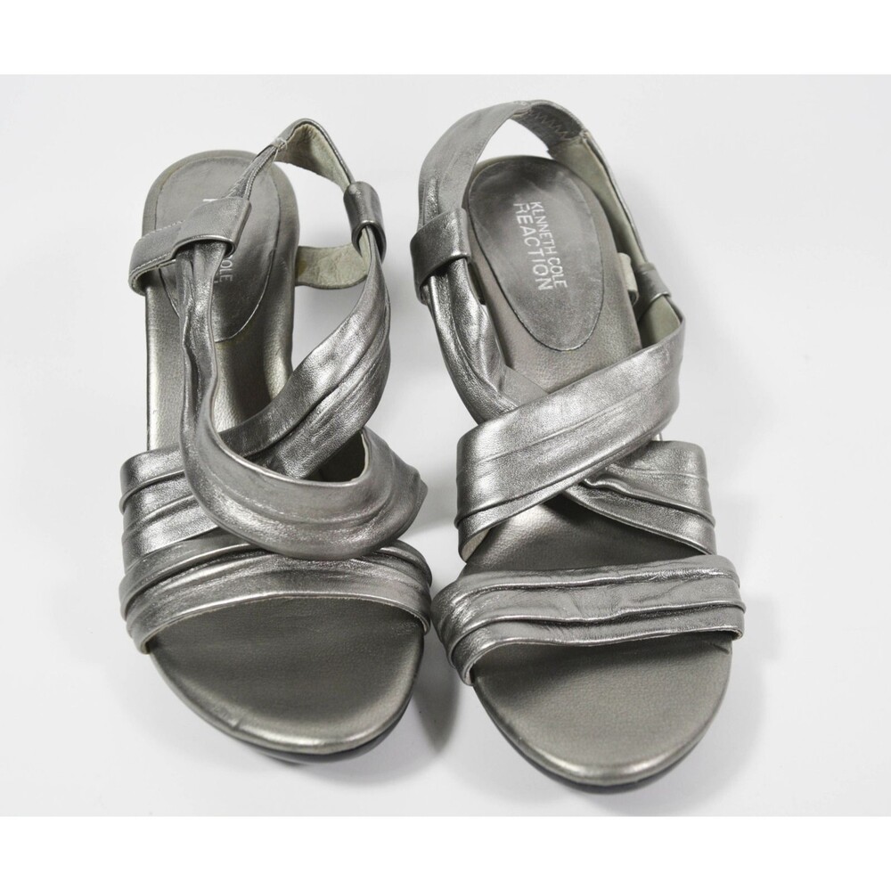 Kenneth Cole Reaction Clay Dough Slingback Pewter Metallic Heels Size 7.5M